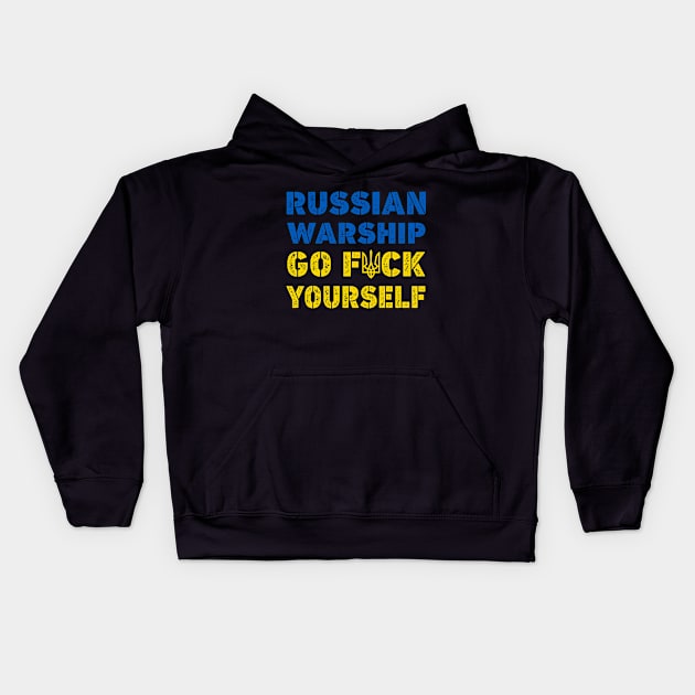 Russian Warship Go F Yourself Kids Hoodie by UniqueBoutiqueTheArt